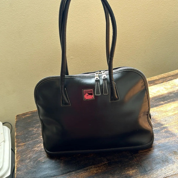 Vintage Dooney and Bourke zip zip satchel black leather Parasole rubber bottom - Picture 2 of 16